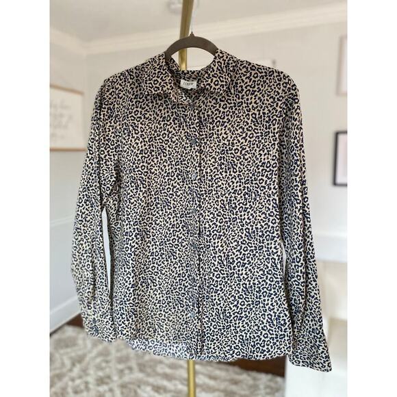 J Crew Leopard Print Blouse Button Up Shirt Long Sleeve Animal Preppy Business - Picture 2 of 6